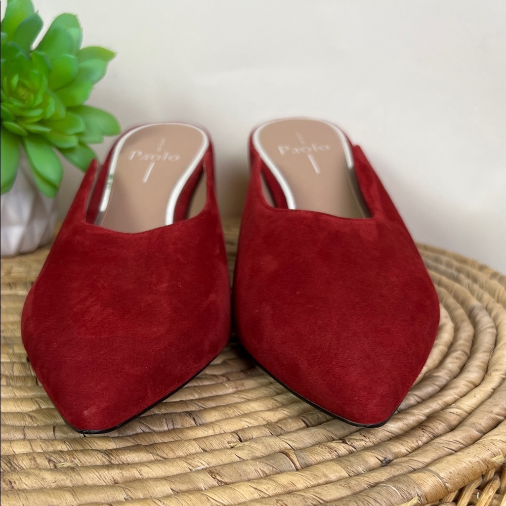 Linea Paolo Zadie Aurora Red Kid Suede Block Mule 8 - Picture 2 of 9